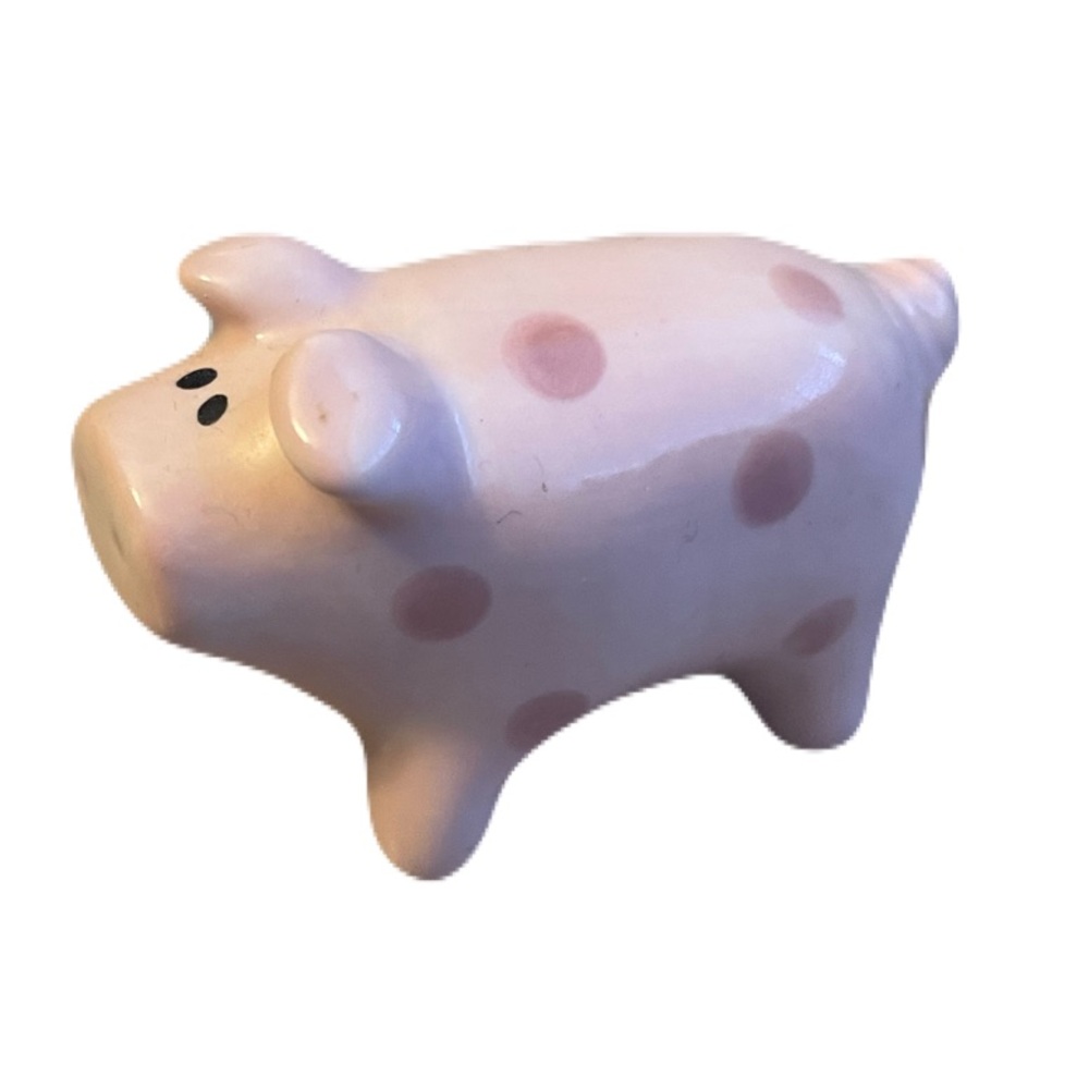 Ceramic Pig Figurine with Pink Polka Dots